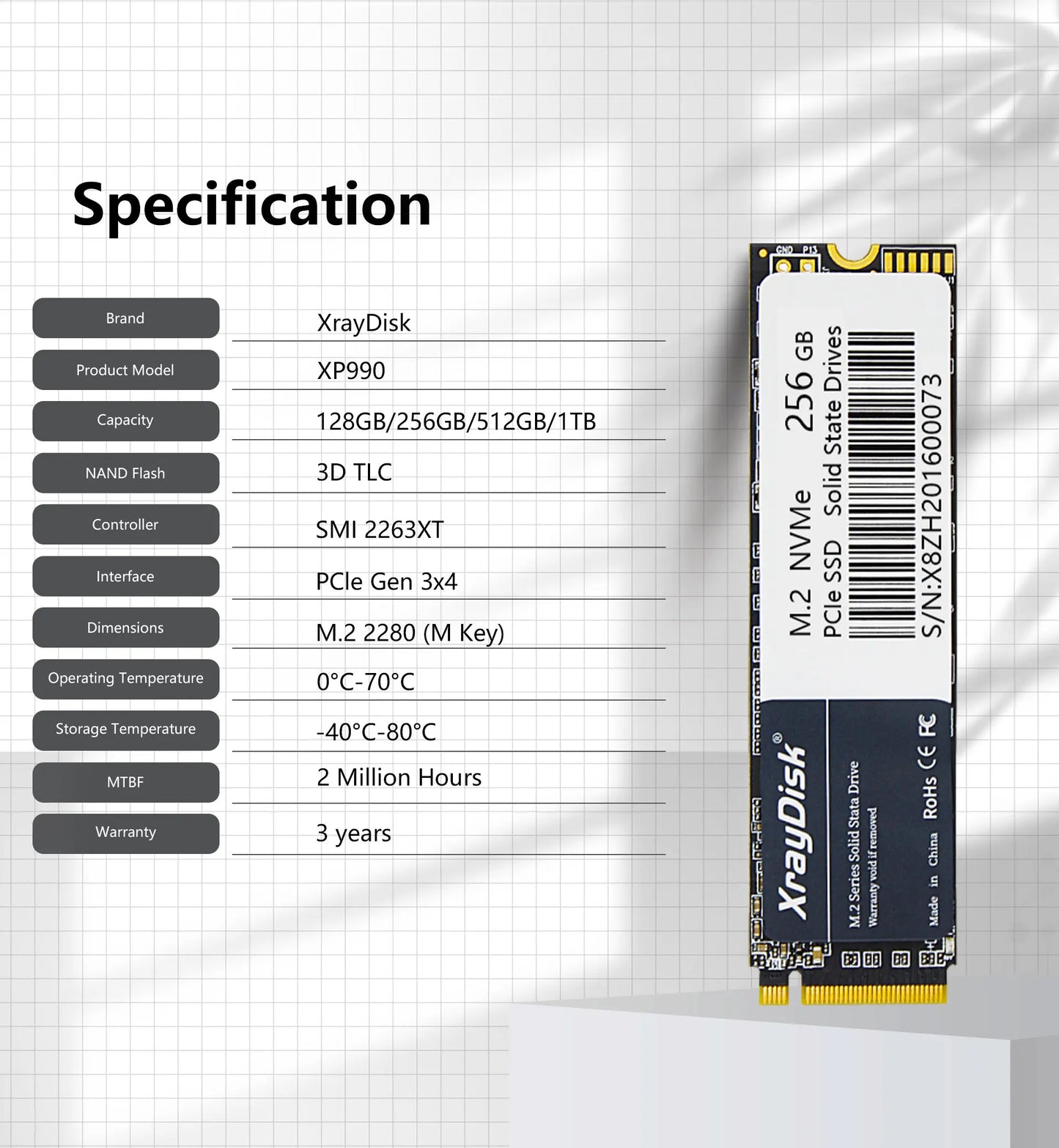 XrayDisk M.2 SSD PCIe NVME 128GB 256GB 512GB 1TB Gen3*4